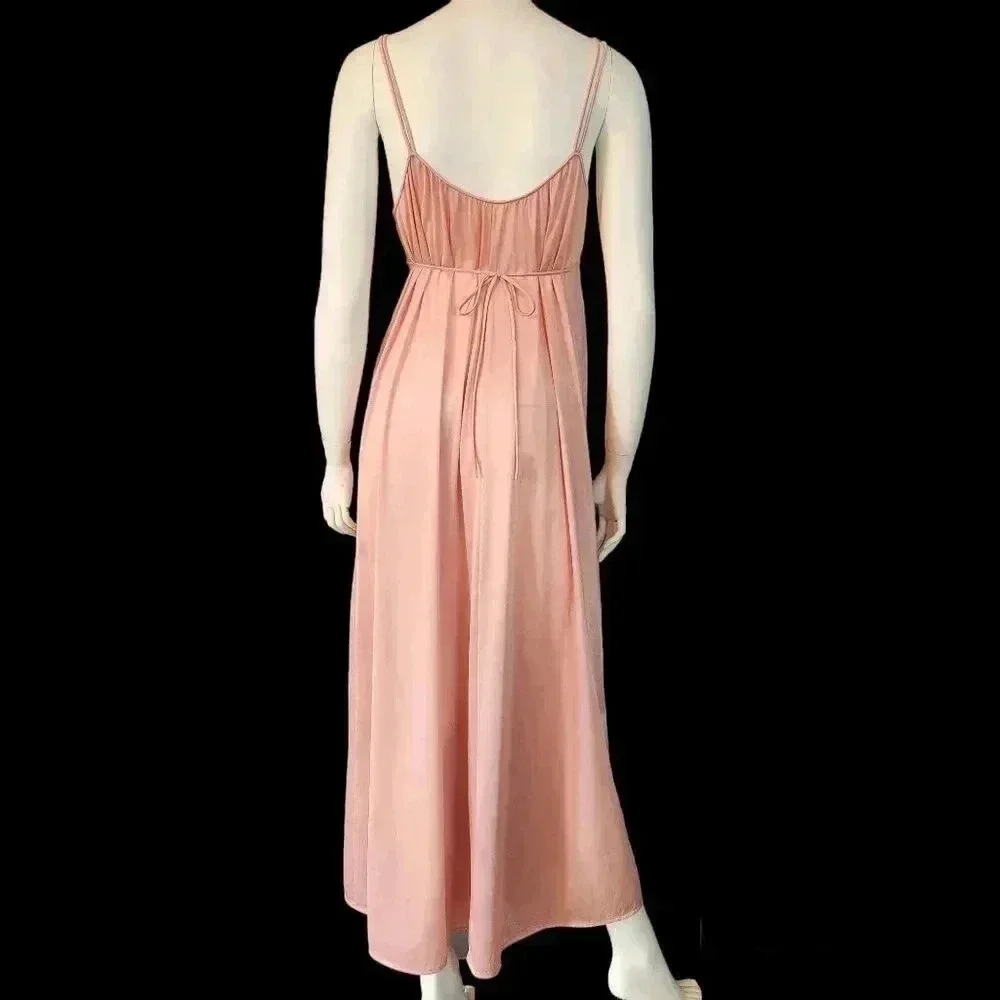 Vintage 70s Blush Pink Empire Waist Slip Nightgown Dress S - Picture 2 of 13